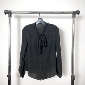 Button down rayon tie/ bow blouse